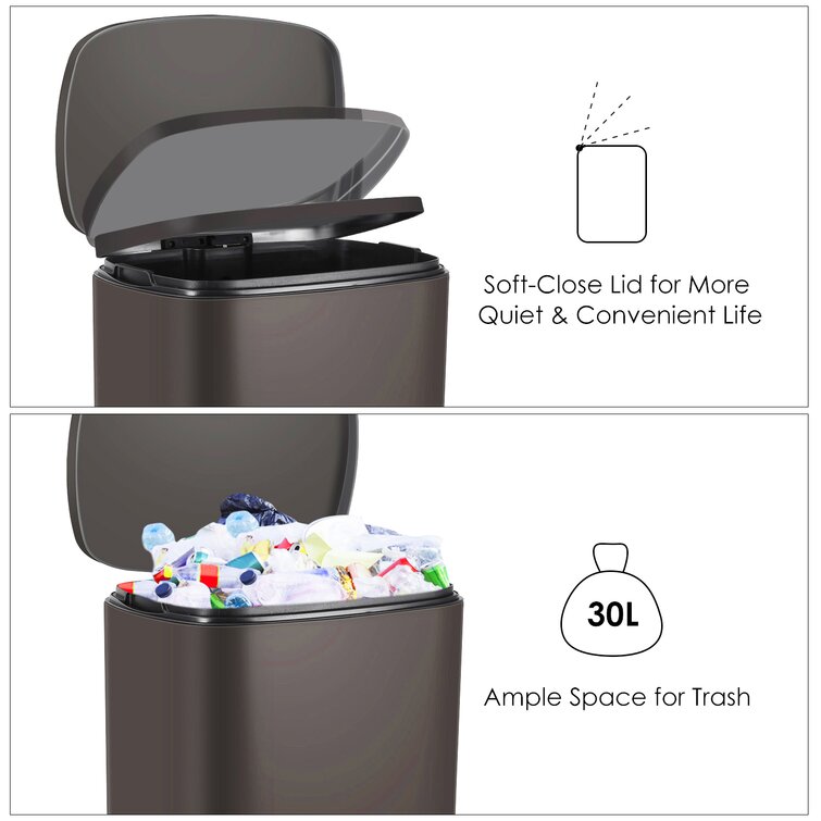 Kitchen Trash Can, 8 Gallon(30L) Fingerprint Proof Stainless Steel Garbage Can With Removable Inner Bucket And Hinged Lids, Pedal Rubbish Bin 13.6Lx9.5Wx25h Inch Home Office