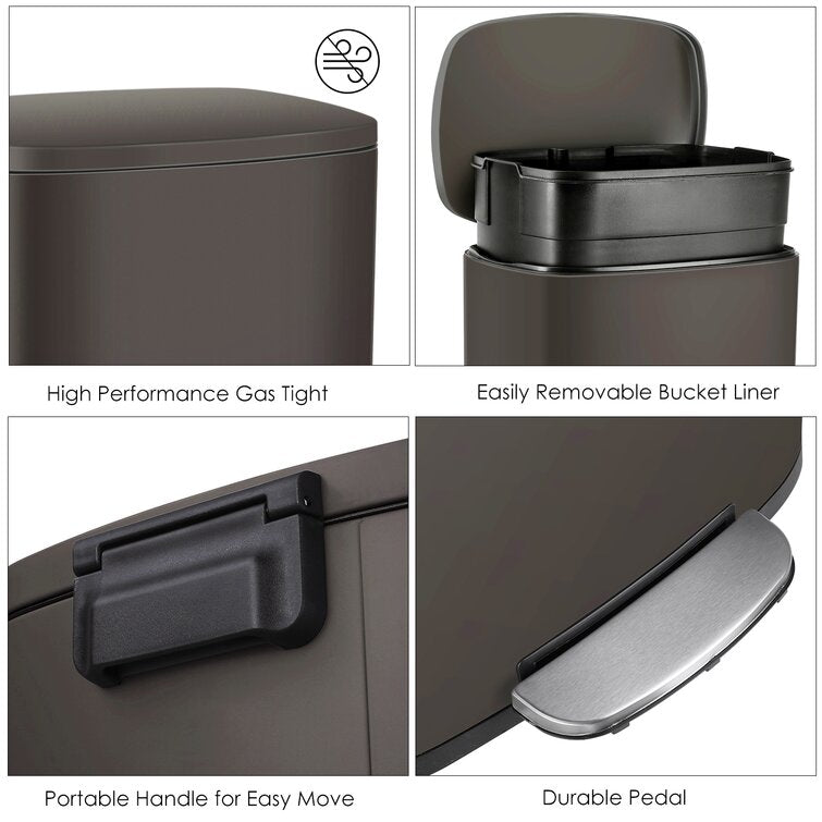 Kitchen Trash Can, 8 Gallon(30L) Fingerprint Proof Stainless Steel Garbage Can With Removable Inner Bucket And Hinged Lids, Pedal Rubbish Bin 13.6Lx9.5Wx25h Inch Home Office