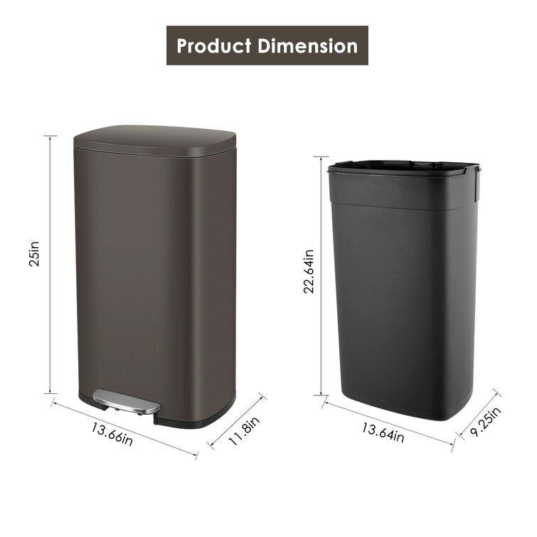 Kitchen Trash Can, 8 Gallon(30L) Fingerprint Proof Stainless Steel Garbage Can With Removable Inner Bucket And Hinged Lids, Pedal Rubbish Bin 13.6Lx9.5Wx25h Inch Home Office