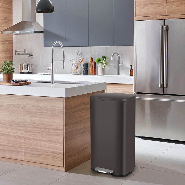 Kitchen Trash Can, 8 Gallon(30L) Fingerprint Proof Stainless Steel Garbage Can With Removable Inner Bucket And Hinged Lids, Pedal Rubbish Bin 13.6Lx9.5Wx25h Inch Home Office