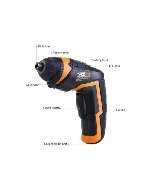 TACKLIFE 3.6V Electric Screwdriver Cordless USB Rechargeable 33pcs Driver Bits LED Light