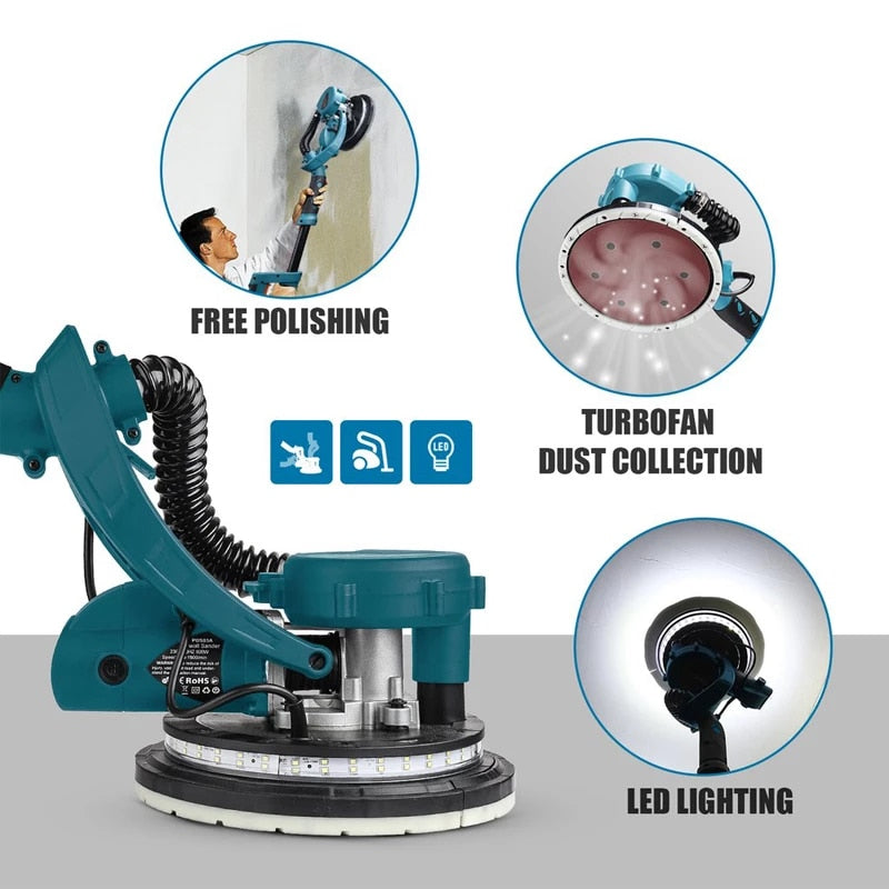 TACKLIFE Electric Drywall Sander, Pole Wall Polisher 225MM With Sanding Accessories, Ideal For Home DIY And Decoration - PDS03A