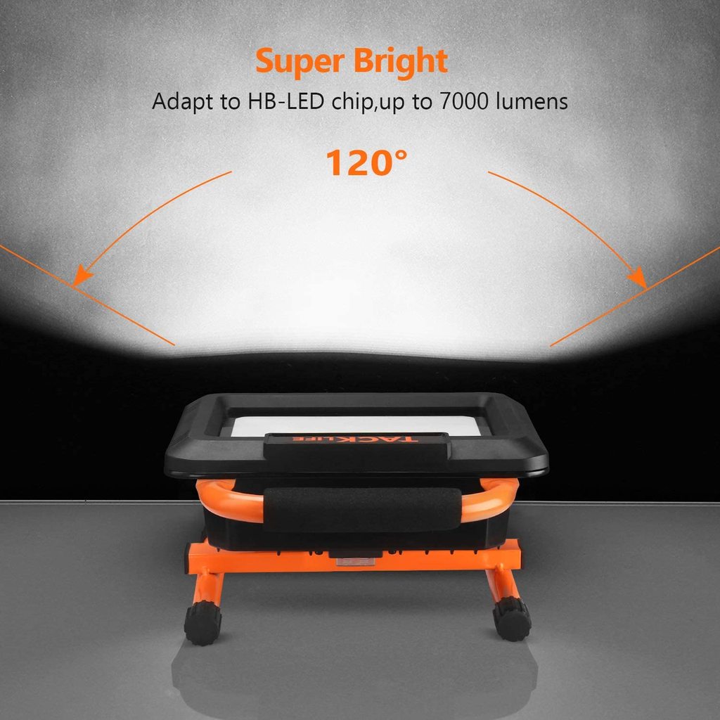 TACKLIFE 70W Portable LED Work Light 7000LM 2 Brightness Modes IP65 Waterproof Flood Light with stand