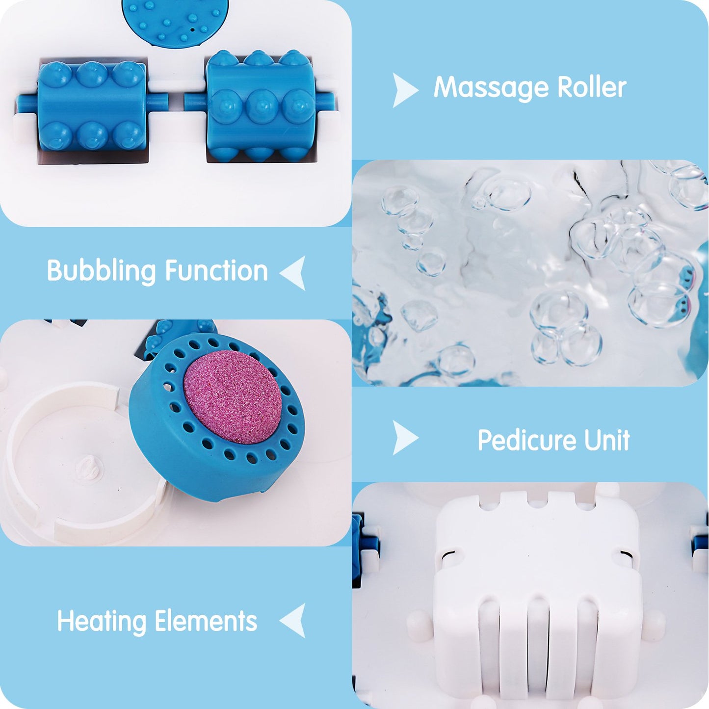 Gasky Foot Bath Massager Adjustable Temperature Foot Soaking Bath Basin with Heat, Vibration, Bubbles and Pedicure Grinding Stone, 16 Shiatsu Masssage Rollers