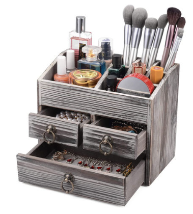 Wooden Makeup Organizer Storage Organizer with 3 Drawers 8 Compartments Desk Cosmetic Storage Box  RSMBG215762