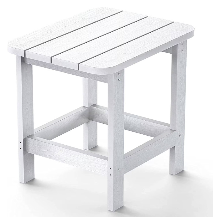 SNAN Outdoor Side Table, Adirondack Outdoor Side Table for Garden, Porch, Beach, Indoors and More, 18.9L 14.9W 18.1H Inches, White TF-3333C1