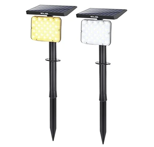 GOLABS 64 LEDs Solar Landscape Spotlights, 2-in-1 Waterproof Solar Powered Wall Lights, Adjustable Cold & Warm Outdoor Decorative Lighting for Yard Garden Driveway Porch Walkway Pool Patio 2 Pack