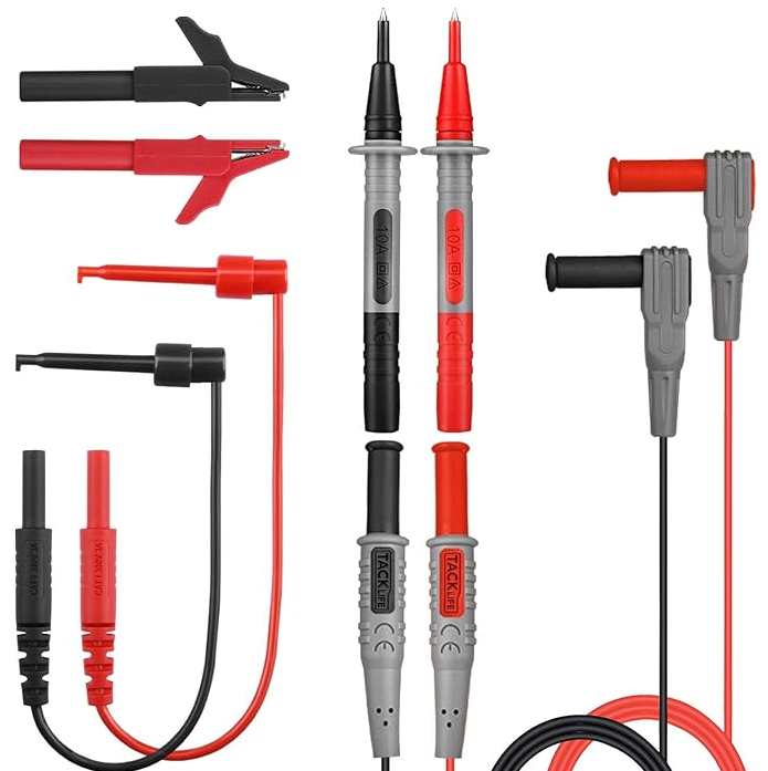 Tacklife METL04 8-piece Multimeter Electronic Test Leads Accessories Kit with Test Extension Alligator Clips Test Probe and Plunger Mini-hooks for Multimeters & Clamp Meters