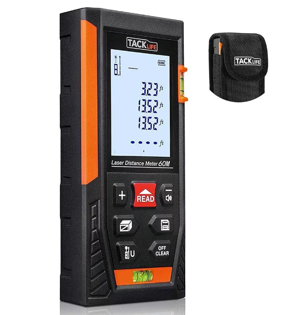 TACKLIFE Laser Measure,196Ft Mute Laser Distance Meter with 2 Bubble Levels, Pythagorean Mode -HD60