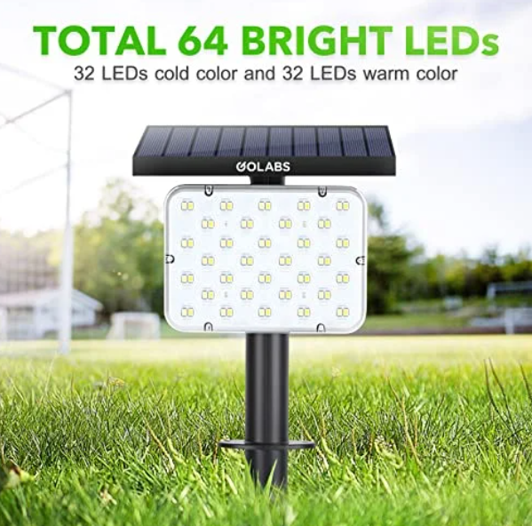 GOLABS 64 LEDs Solar Landscape Spotlights, 2-in-1 Waterproof Solar Powered Wall Lights, Adjustable Cold & Warm Outdoor Decorative Lighting for Yard Garden Driveway Porch Walkway Pool Patio 2 Pack