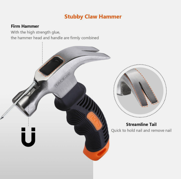 TACKLIFE 12-ounce General Purpose Claw Hammer with Magnetic Nail Holder - HMH2A