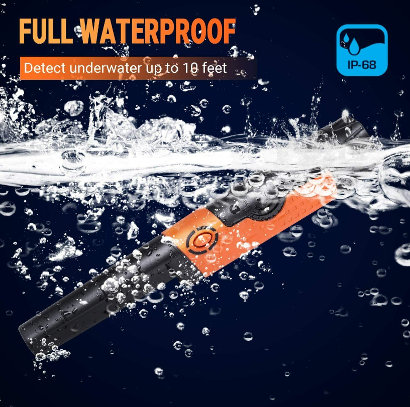 TACKLIFE Pinpointer Metal Detector Fully IP68 Waterproof with High Sensitivity, 9.8 Ft Underwater Measuring, Sound/Vibration Indication, 360° Scanning, Holster/Hanging Wire/Battery Included -MPP01