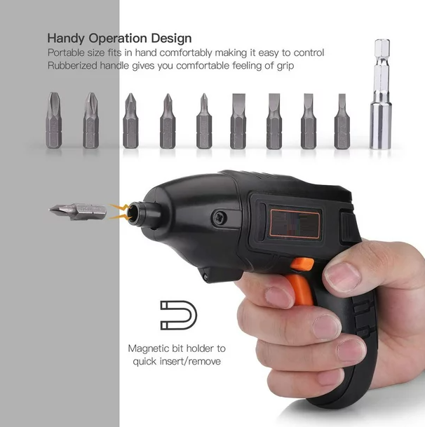 TACKLIFE Electric Cordless Screwdriver Rechargeable with LED Light, 10 Pcs Screwdriver Bits, Power Indicator 3.6V - SDP60DC