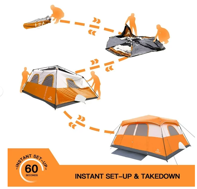 QOMOTOP 10 Person Family Camping Tent,2 Rooms, 60 Seconds Set up Waterproof Tent