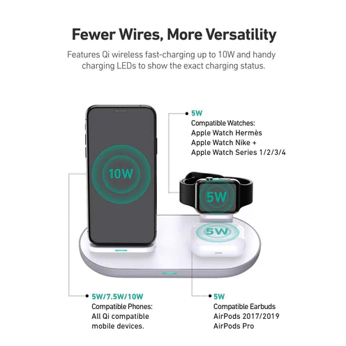 AUKEY LC-A3 Aircore 3 in 1 Wireless Charging Station Stand - White