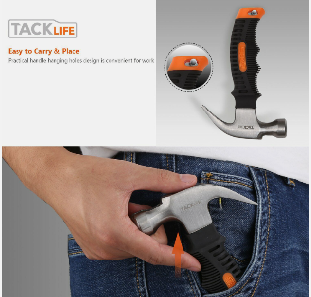 TACKLIFE 12-ounce General Purpose Claw Hammer with Magnetic Nail Holder - HMH2A