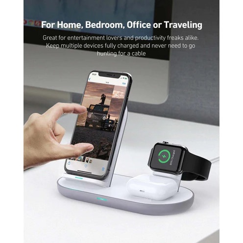 AUKEY LC-A3 Aircore 3 in 1 Wireless Charging Station Stand - White