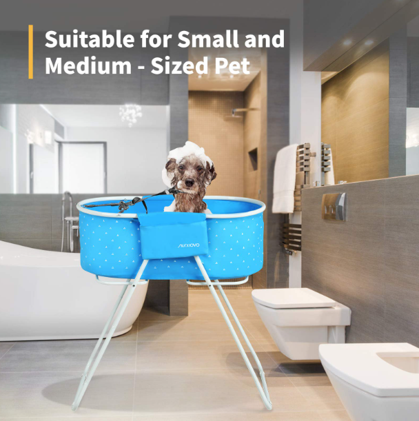 NURXIOVO Elevated Folding Dog Bath Tub and Wash Station for Bathing, Shower, and Grooming, Foldable and Portable, Indoor and Outdoor, Perfect for Small and Medium Size Dogs, Cats and Other Pet