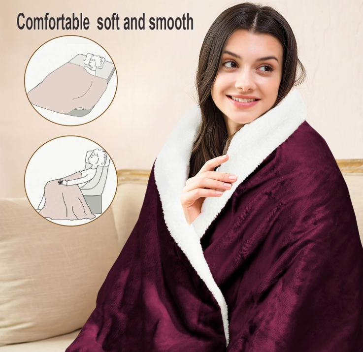 Electric Heated Blanket 50x60 Inch Heated Throw Soft and Comfy Flannel Blanket, with 6 Heating Levels & 5 Hours Auto Off, Fast Heating, Heated Blanket for Home Use -OWF-PJB