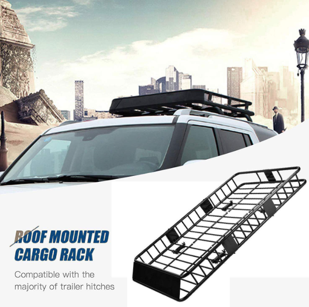SUNCOO 64 Inch Universal Roof Rack Cargo Basket Carrier with 250lb Capacity Top Luggage Holder with Wind Fairing 64x39x6 inch (LxWxH)
