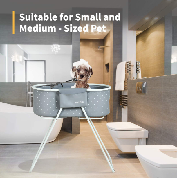 NURXIOVO Elevated Folding Dog Bath Tub and Wash Station for Bathing, Shower, and Grooming, Foldable and Portable, Indoor and Outdoor, Perfect for Small and Medium Size Dogs, Cats and Other Pet