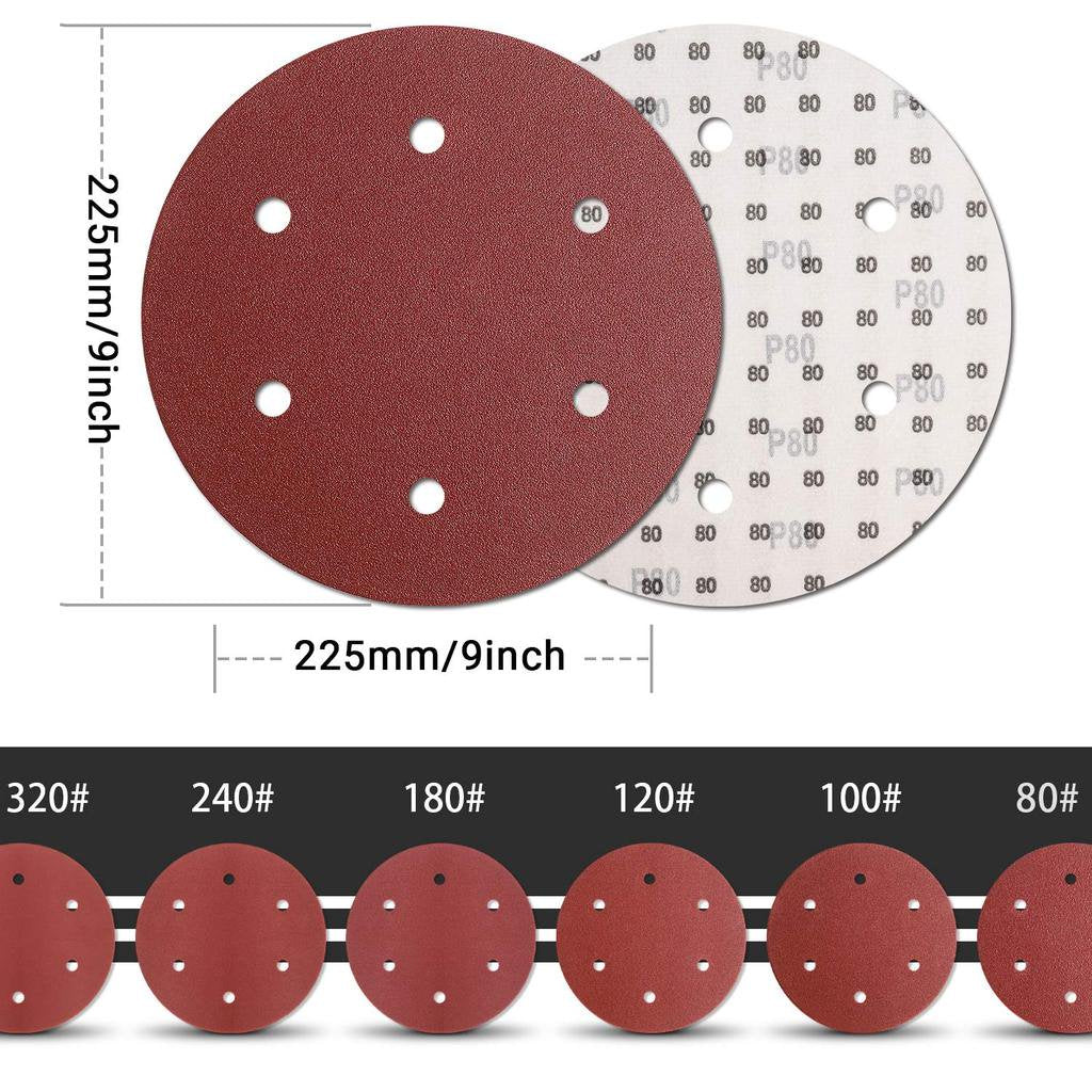 TACKLIFE 9-Inch/225mm 30PCS 6-Hole Sanding Abrasive Discs for Drywall Sander - ASD5A