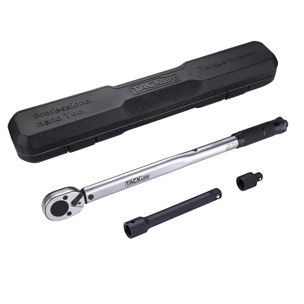 TACKLIFE 1/2" Drive Click Torque Wrench With 3/8 Torque Wrench Adapter And 6 Inch Extension Bar(10-150 Ft.- Lb./13.6-203.5 Nm)-HTW2C