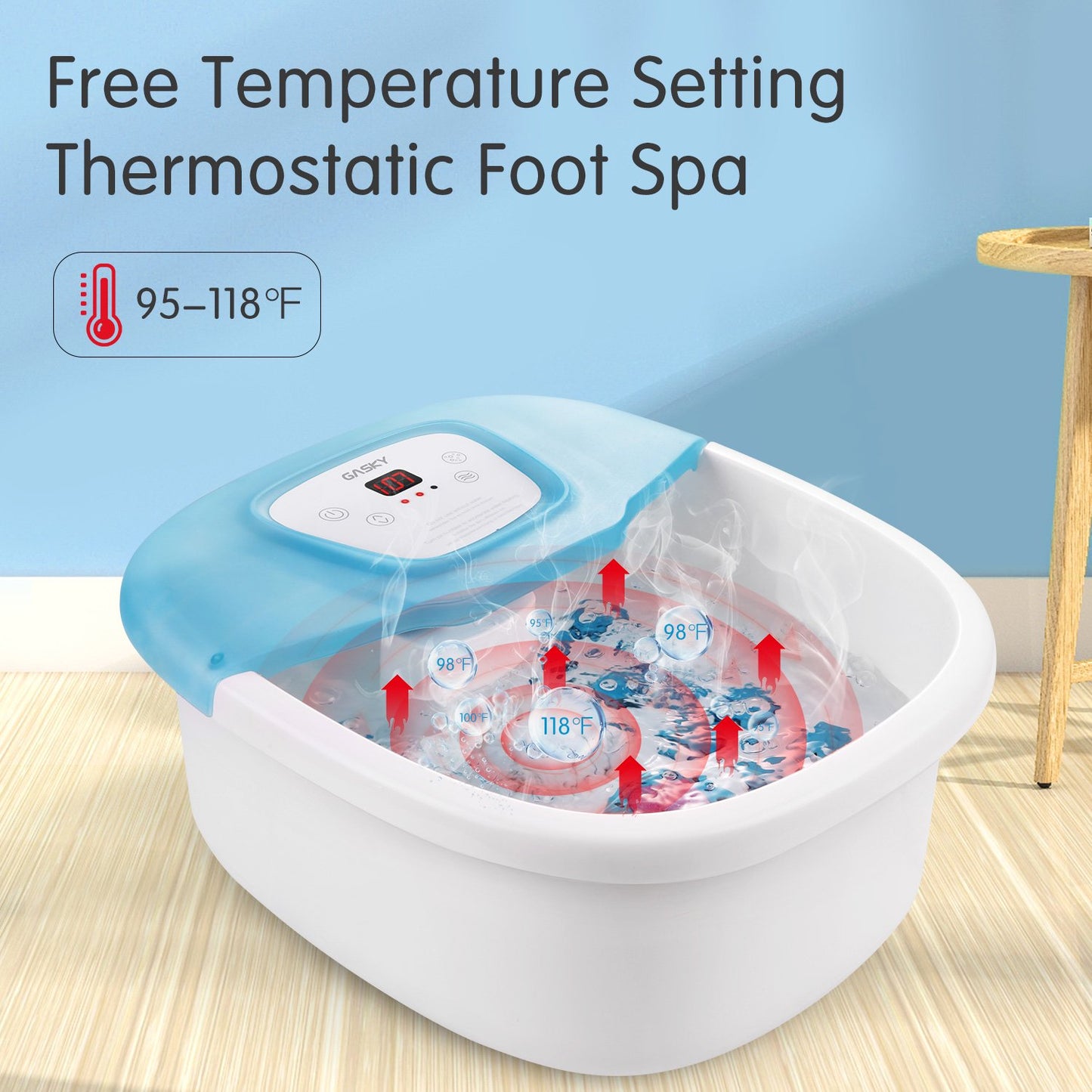 Gasky Foot Bath Massager Adjustable Temperature Foot Soaking Bath Basin with Heat, Vibration, Bubbles and Pedicure Grinding Stone, 16 Shiatsu Masssage Rollers