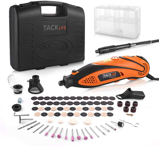 TACKLIFE Rotary Tool Kit With Upgraded MultiPro Keyless Chuck, Versatile Accessories And 4 Attachments And Carrying Case, Multi-Functional For Around-The-House And Crafting Pr