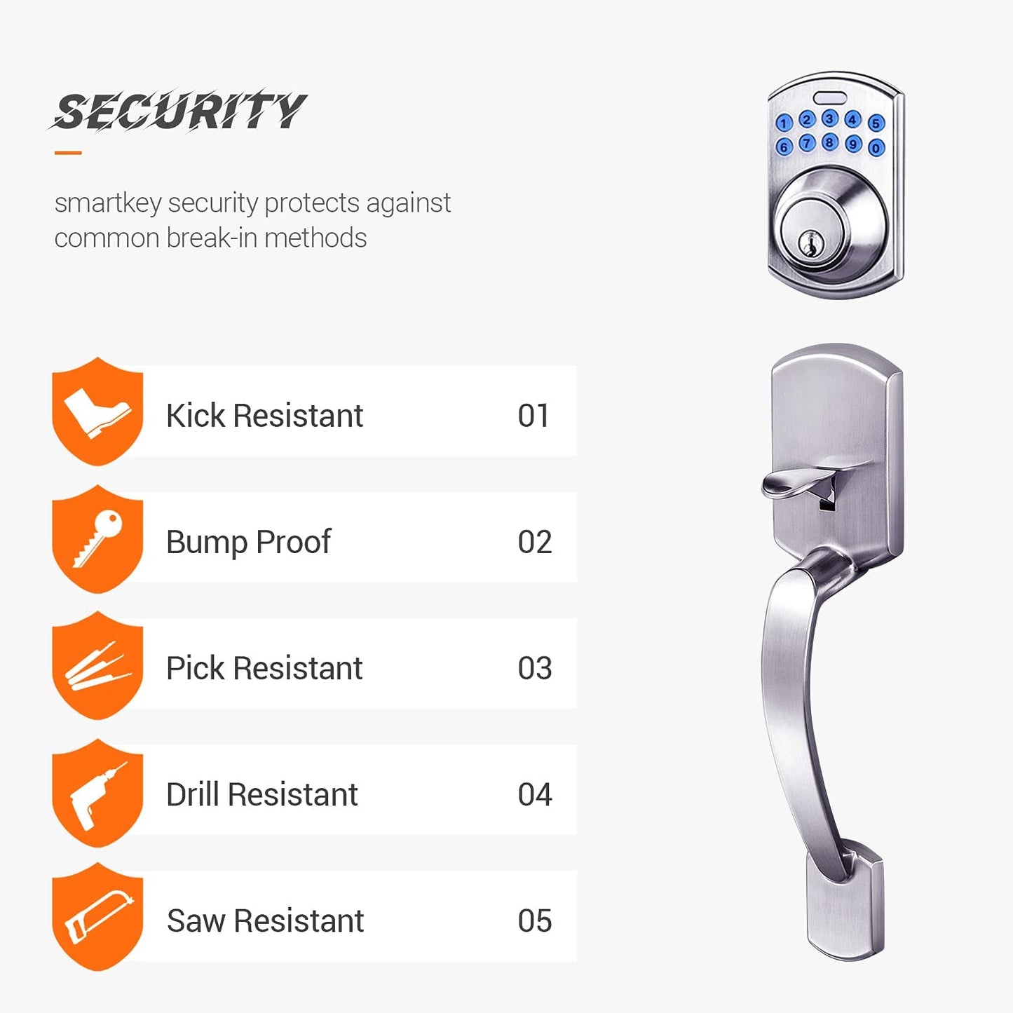 Keypad Deadbolt, Keyless Entry Lock Single Cylinder Front Door Lock with Polo Knob Featuring 1 Touch Motorized Locking, Auto Locking and Easy to Install, Stain Nickel