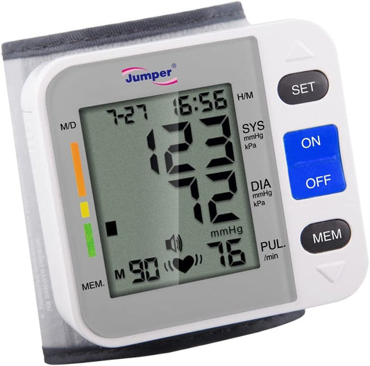 Jumper Automatic JPD-900W Medical Wrist Blood Pressure Monitor Cuff, Digital Electronic BP Meter Pulse Rate Irregular Heartbeat Measurement with Large LCD Display