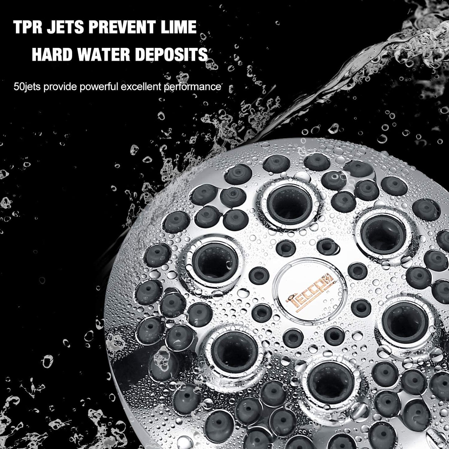 Shower Head, TECCPO 3.5 Inch 5-Setting High Pressure Fixed Chrome Shower Head, with Massage & Self-Cleaning Function, Wall Mounted, Anti-Clog & Anti-Leak, Tool-Free 1 Min Installation