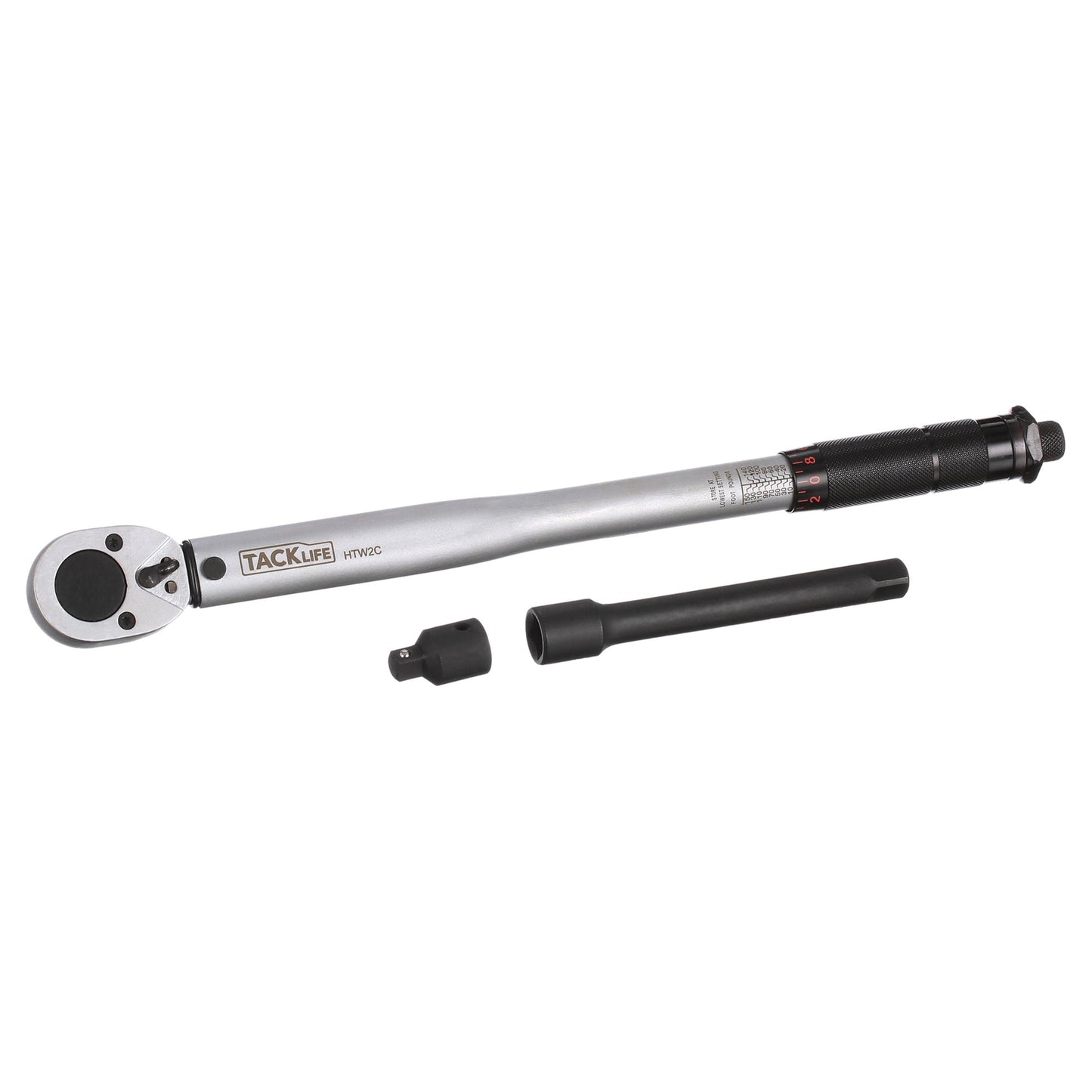 TACKLIFE 1/2" Drive Click Torque Wrench With 3/8 Torque Wrench Adapter And 6 Inch Extension Bar(10-150 Ft.- Lb./13.6-203.5 Nm)-HTW2C