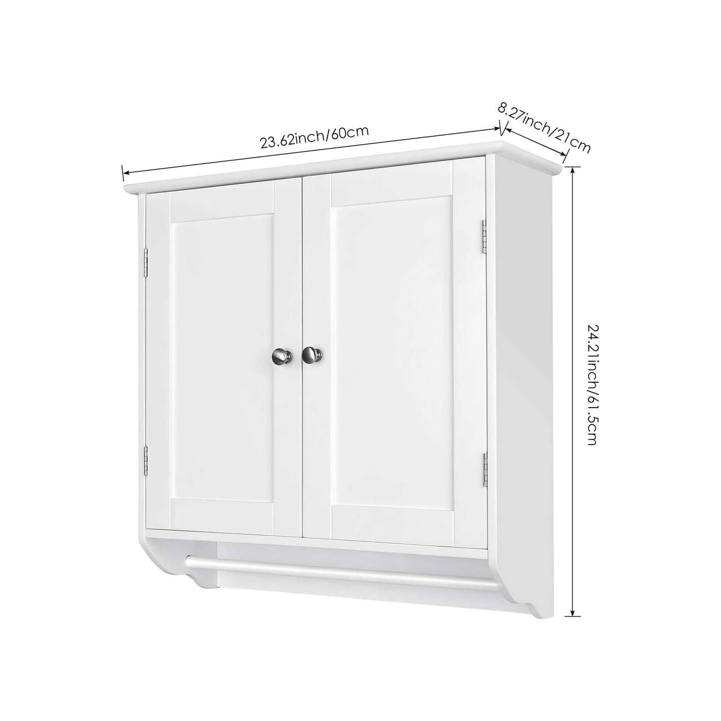 Homfa Bathroom Wall Cabinet, Over The Toilet Storage Cabinet with Double Door Cupboard and Adjustable Shelf and Towels Bar, White