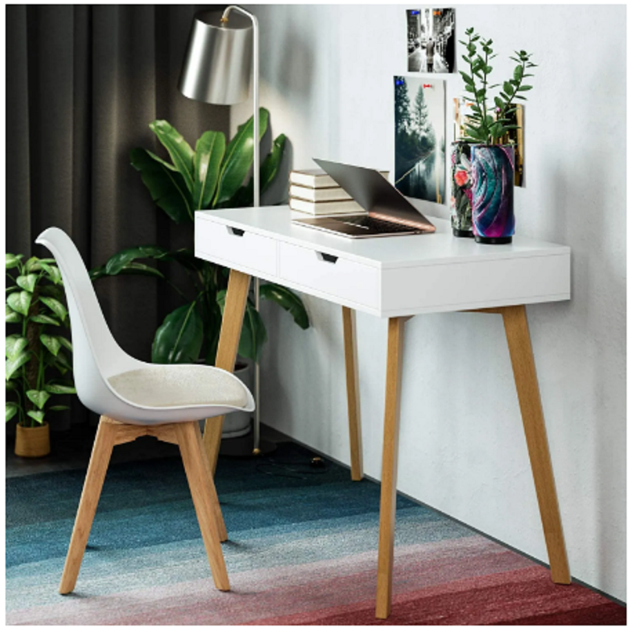 Homfa Desk Table Study Writing Table Durable For Computer For Studio Office Bedroom With 2 Drawers White 100 x 50 x 77 CM