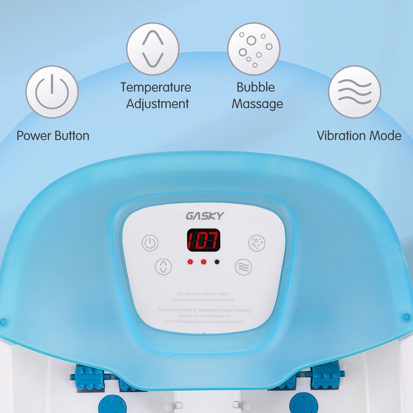 Gasky Foot Bath Massager Adjustable Temperature Foot Soaking Bath Basin with Heat, Vibration, Bubbles and Pedicure Grinding Stone, 16 Shiatsu Masssage Rollers