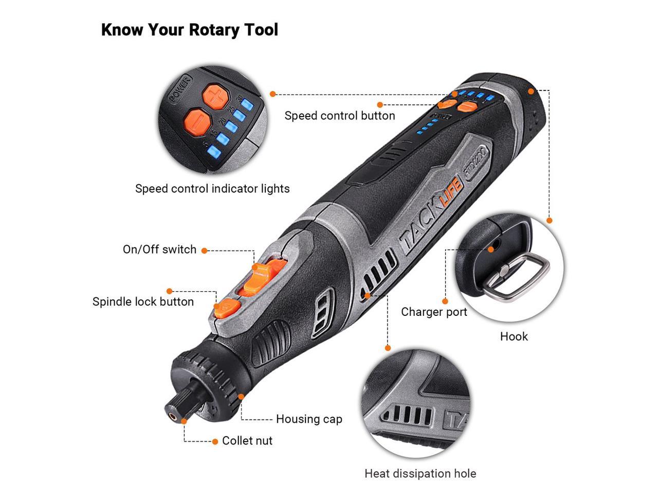 TACKLIFE RTD02DC - Cordless rotary tool 8V Motor 2.0 Ah Li-ion Battery with 43 Accessories, Long Endurance home/home other Rotary Tool