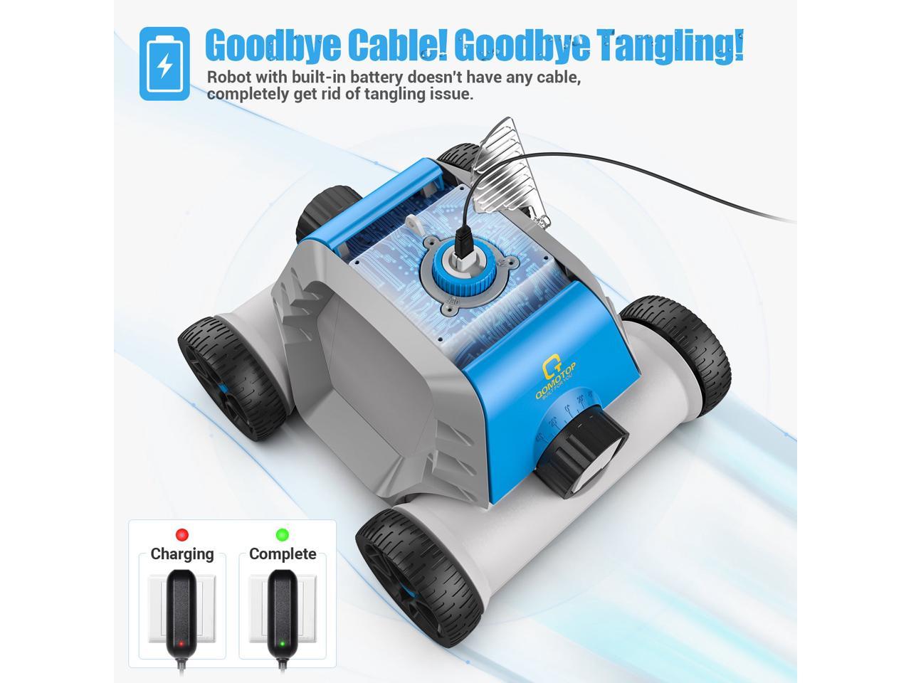 QOMOTOP Cordless Robotic Pool Cleaner, Automatic Pool Vacuum for Above Ground & In Ground Swimming Pools BLUE HJ1103J