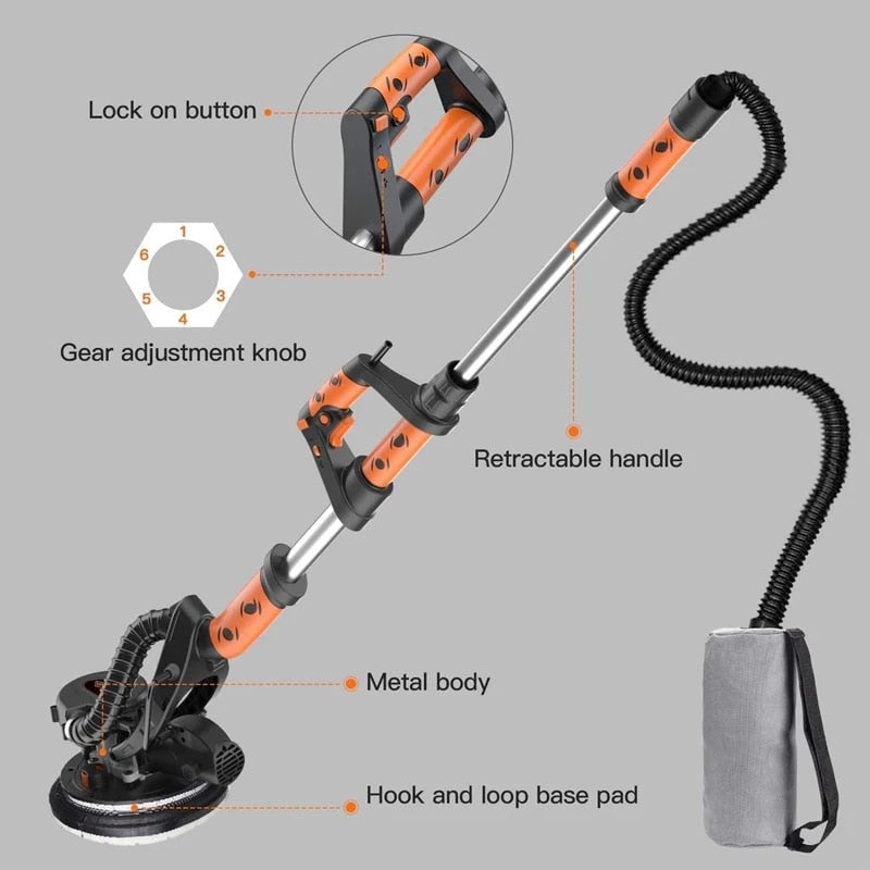 TACKLIFE Electric Drywall Sander, Pole Wall Polisher 225MM With Sanding Accessories, Ideal For Home DIY And Decoration - PDS03A
