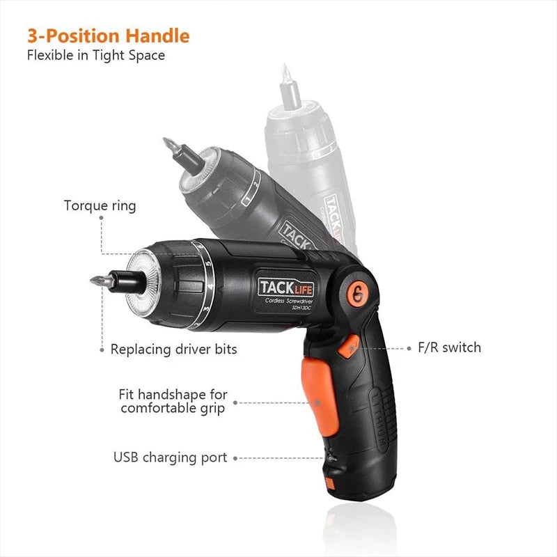 TACKLIFE SDH13DC SDH13DCB Electric Screwdriver 3.6V Cordless Rechargeable Screwdriver 31 Driver Bits home/home other Tools