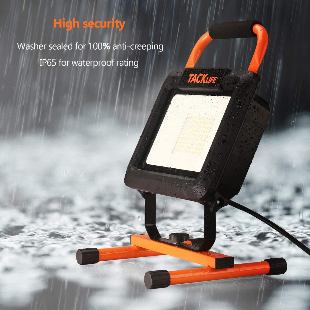 TACKLIFE 70W Portable LED Work Light 7000LM 2 Brightness Modes IP65 Waterproof Flood Light with stand