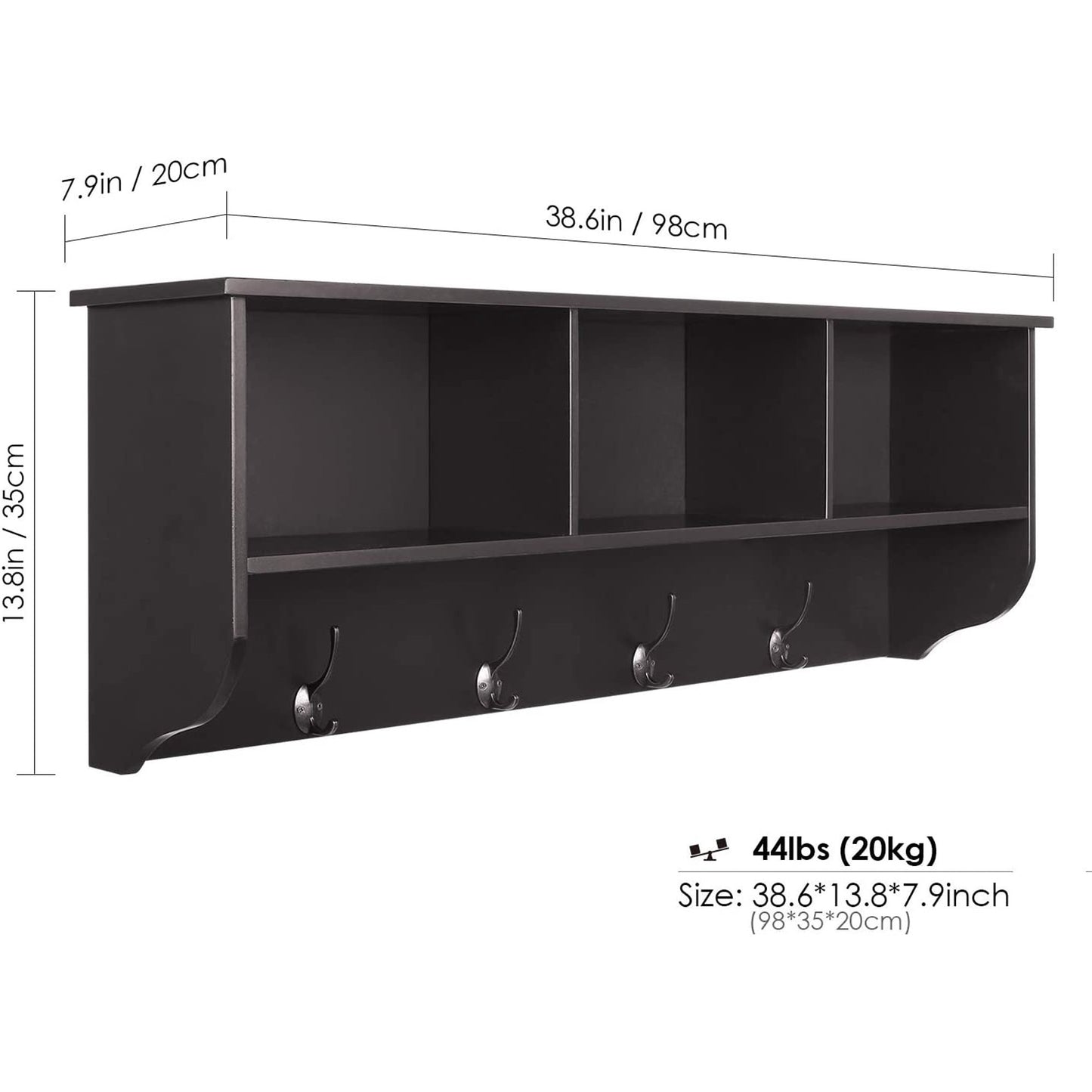 Homfa Hanging Entryway Shelf, 38.6’’ Wall Mounted Storage Cabinets Coat Rack with 4 Dual Hooks for Hallway, Bathroom, Living Room