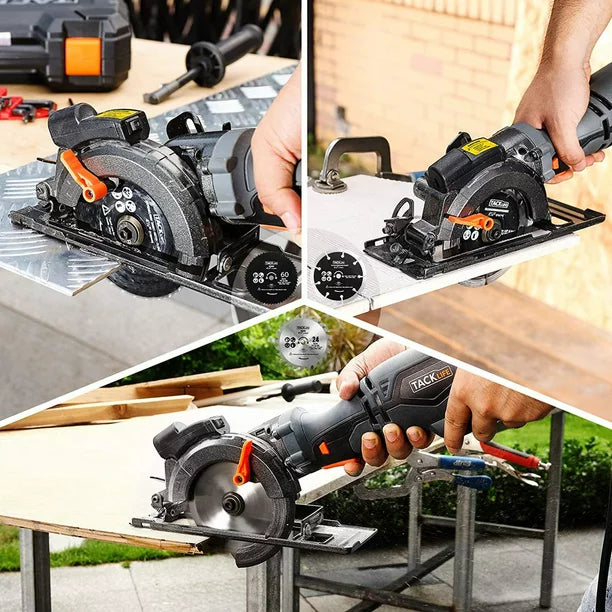 TACKLIFE 5.8A Corded Electric Circular Saw with 6 Saw Blades and Laser Guide, Max Cutting Depth 1-11/16'' (90°), 1-3/8'' (45°), Ideal for Wood, Soft Metal, Tile And Plastic Cuts - TCS115A