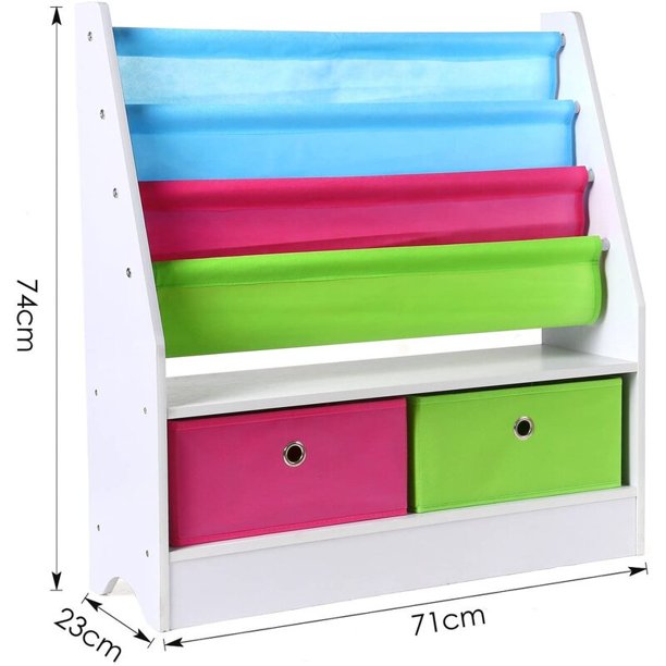 Homfa Kids Bookshelf with Toy Organizers and Storage, Bookcase for Kids Room, Book Rack Non-Woven Fabric with 2 Storage Bin for Toddlers