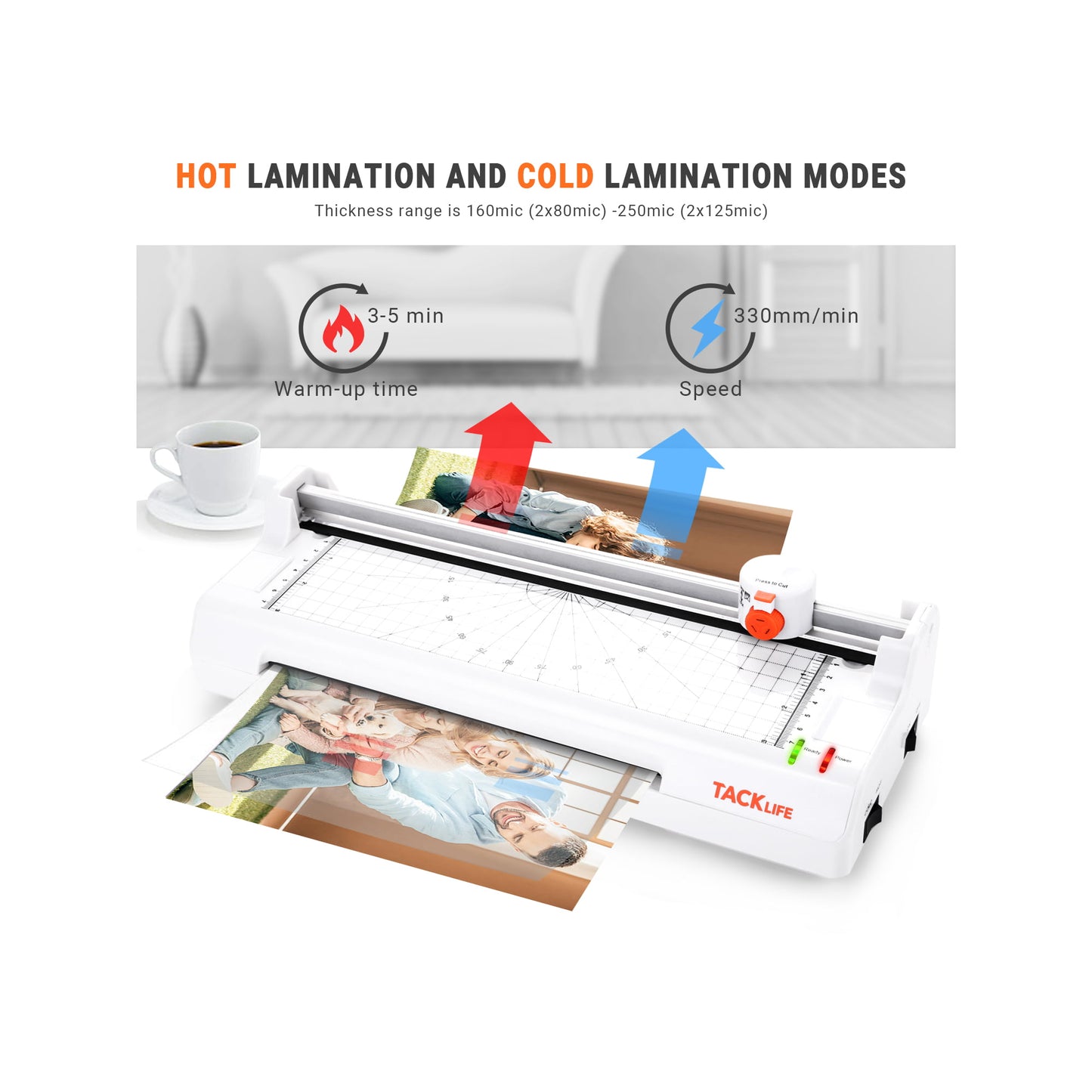 TACKLIFE Laminator Machine, 5-in-1 Hot & Cold 40-Second Preheating Laminator for Office/Home Use-MTL02