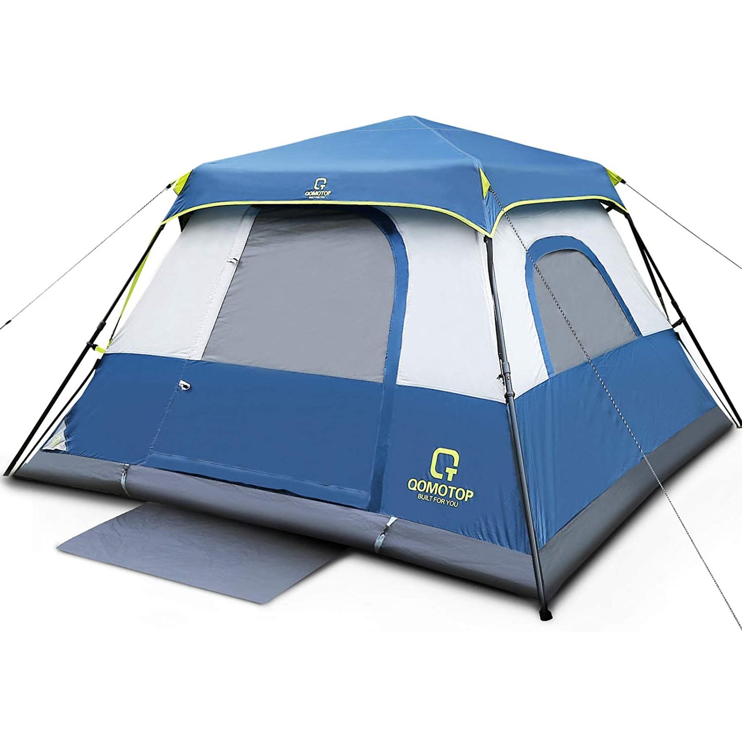 QOMOTOP 6 Person 60 Seconds Set Up Camping Tent, Waterproof Pop Up Tent with Top Rainfly, Instant Cabin Tent, Blue